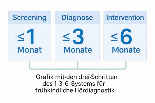 Das Bild zeigt einen Zahlenstrahl der UNHS. 1 Monat, 3 Monate, 6 Monate
